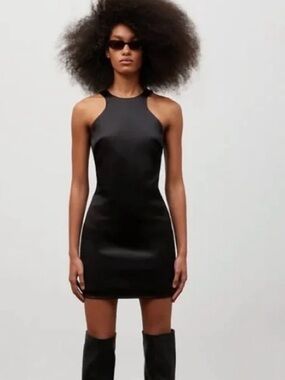Ten by Babaton NWT pressure black satin razor back mini dress minimalist Aritzia